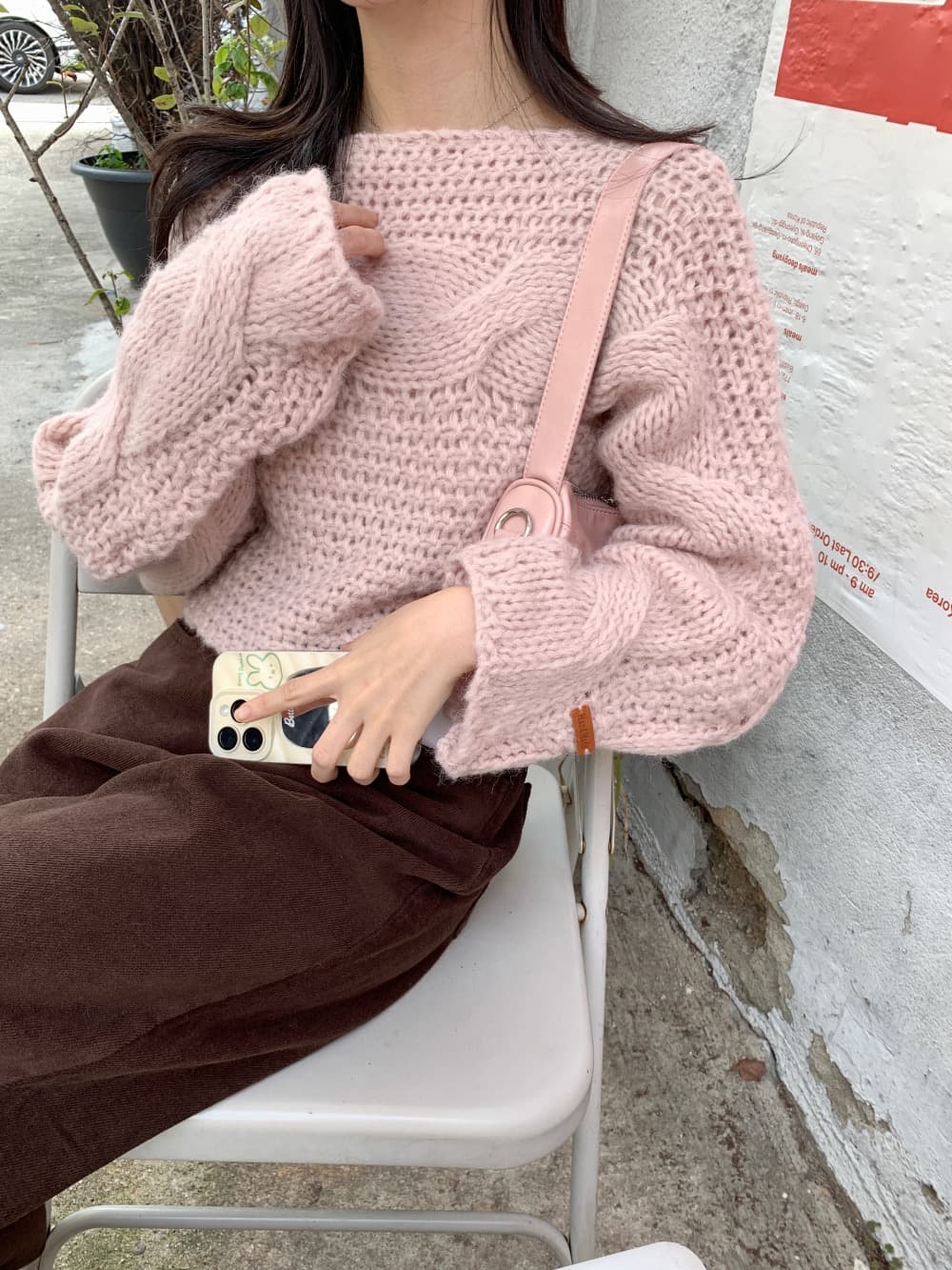 있음 선적 한 부서 느긋한 홀로우 아웃 보트넥 꽈배기 매듭 풀오버 상세 이미지 10