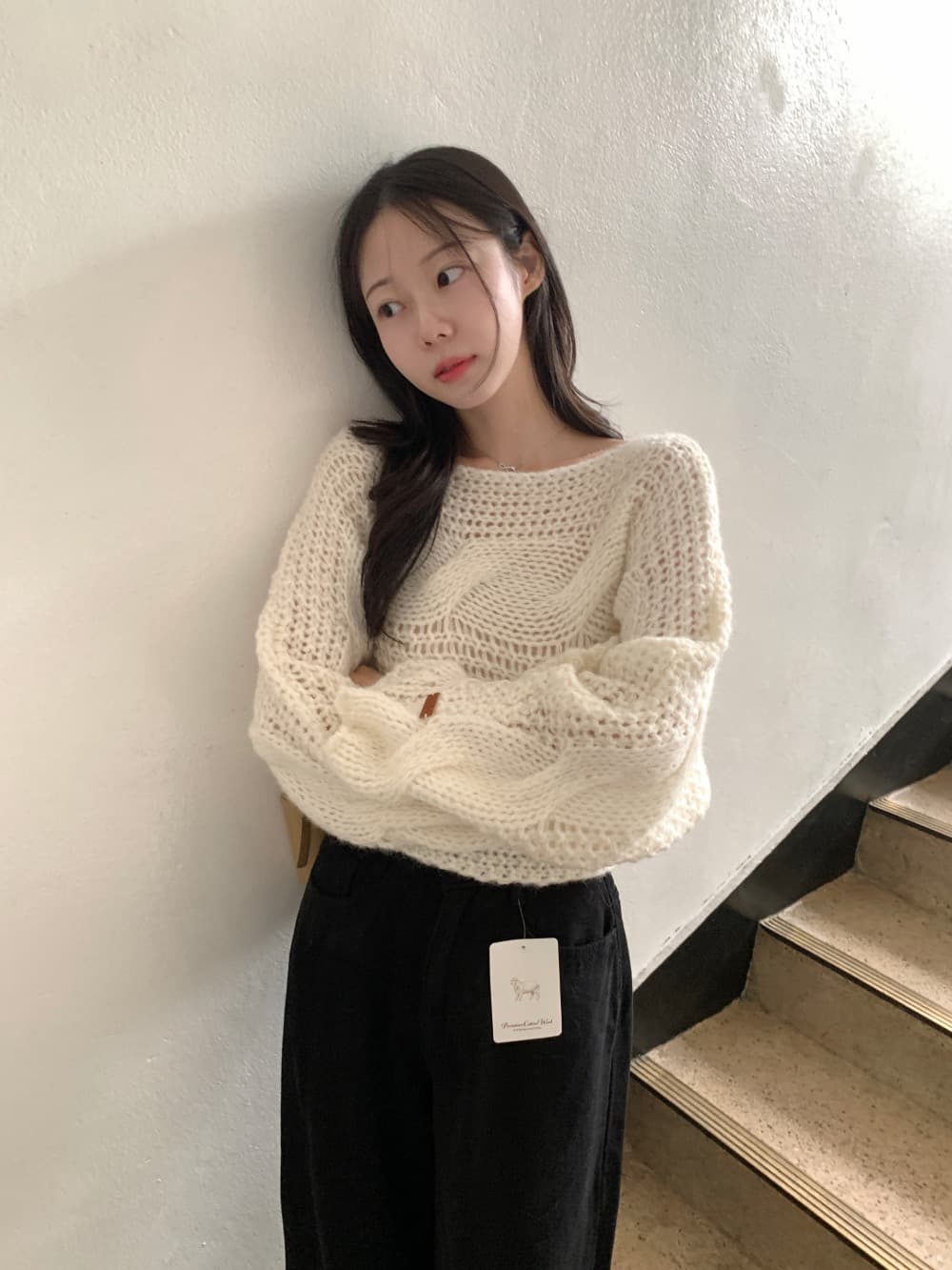 있음 선적 한 부서 느긋한 홀로우 아웃 보트넥 꽈배기 매듭 풀오버 상세 이미지 14