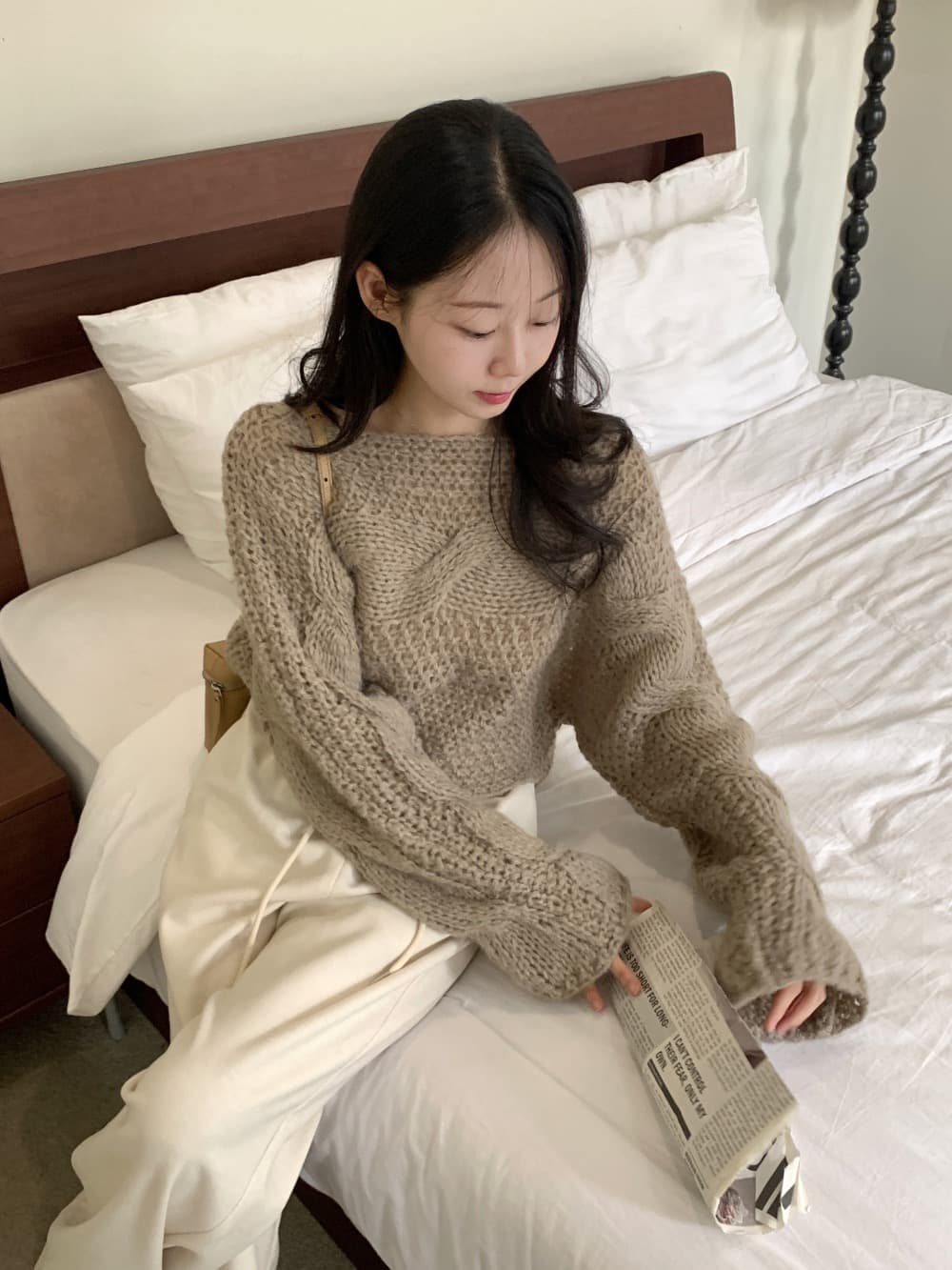 있음 선적 한 부서 느긋한 홀로우 아웃 보트넥 꽈배기 매듭 풀오버 상세 이미지 19