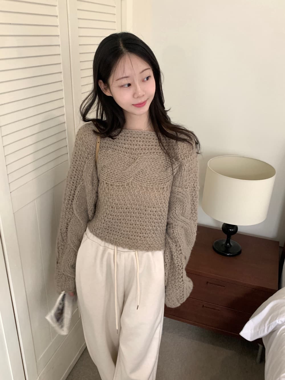 있음 선적 한 부서 느긋한 홀로우 아웃 보트넥 꽈배기 매듭 풀오버 상세 이미지 20