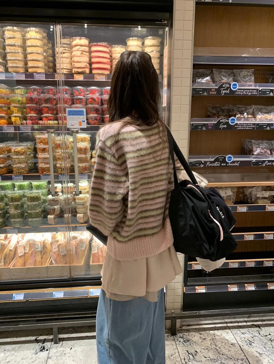 있음 선적 한 부서 레트로 V넥 색상 스트라이프 찹쌀 느긋한 바람 루즈핏 싱글 줄 버튼 스웨터 코트 상세 이미지 14