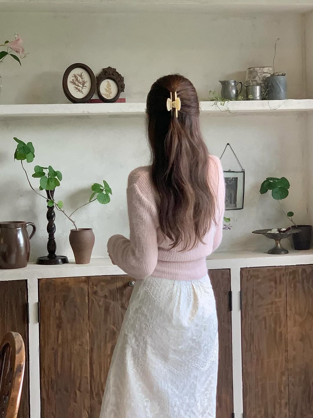있음 선적 프랑스식 부드러운 바람 십자가 V넥 부드러운 찹쌀 슬림해 보이는 슬림 소매 풀오버 상세 이미지 15