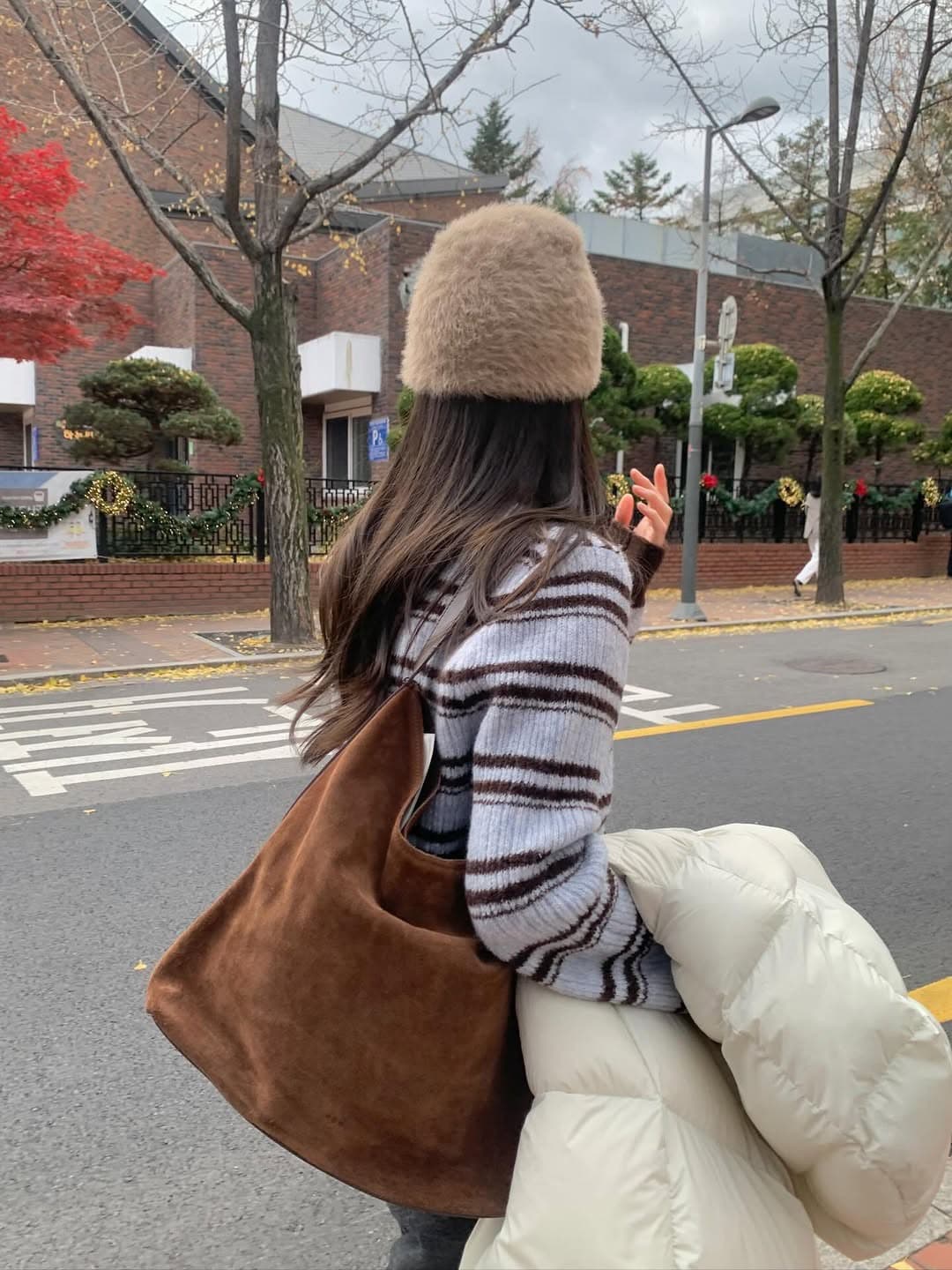 있음 선적 한 부서 스트라이프 V넥 털 니트 오픈 가디건 싱글 줄 버튼 상세 이미지 4