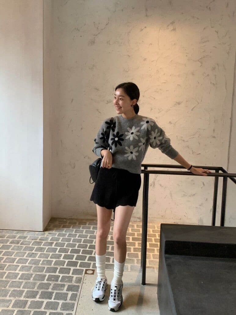 있음 선적 한 부서 느슨함 센스 부드러운 찹쌀 꽃무늬 자카드 라운드 넥 긴팔 스웨터 풀오버 여성 상세 이미지 17
