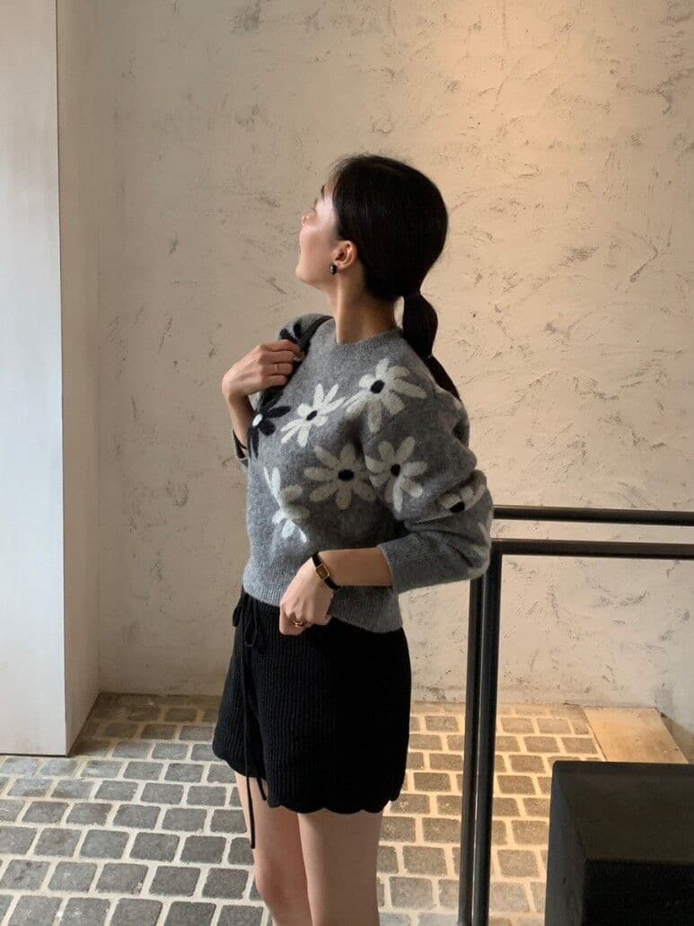 있음 선적 한 부서 느슨함 센스 부드러운 찹쌀 꽃무늬 자카드 라운드 넥 긴팔 스웨터 풀오버 여성 상세 이미지 19