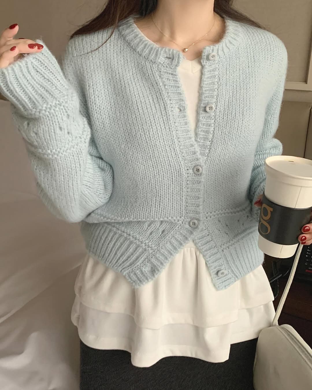 있음 선적 한 부서 부드러운 바람 홀로우 아웃 루즈핏 슬림해 보이는 달콤함 맨위 재킷