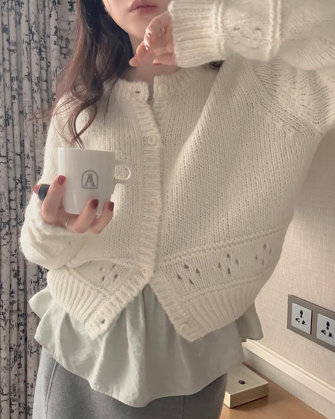 있음 선적 한 부서 부드러운 바람 홀로우 아웃 루즈핏 슬림해 보이는 달콤함 맨위 재킷 이미지 4