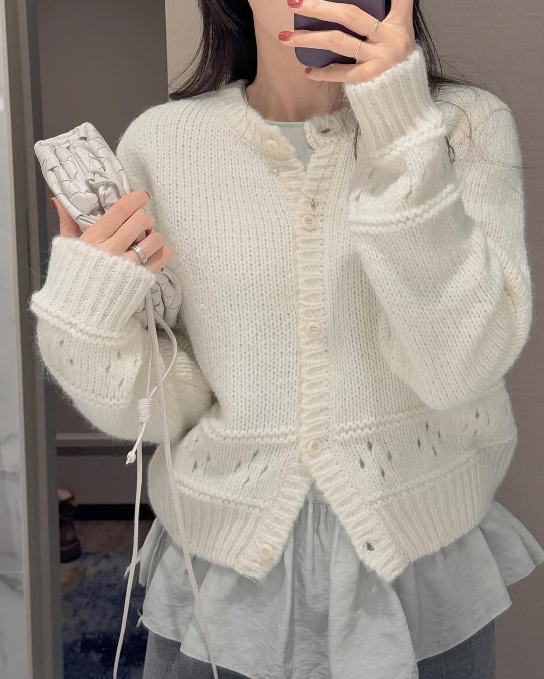 있음 선적 한 부서 부드러운 바람 홀로우 아웃 루즈핏 슬림해 보이는 달콤함 맨위 재킷 상세 이미지 7