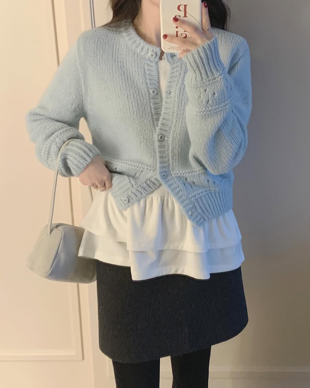있음 선적 한 부서 부드러운 바람 홀로우 아웃 루즈핏 슬림해 보이는 달콤함 맨위 재킷 상세 이미지 26