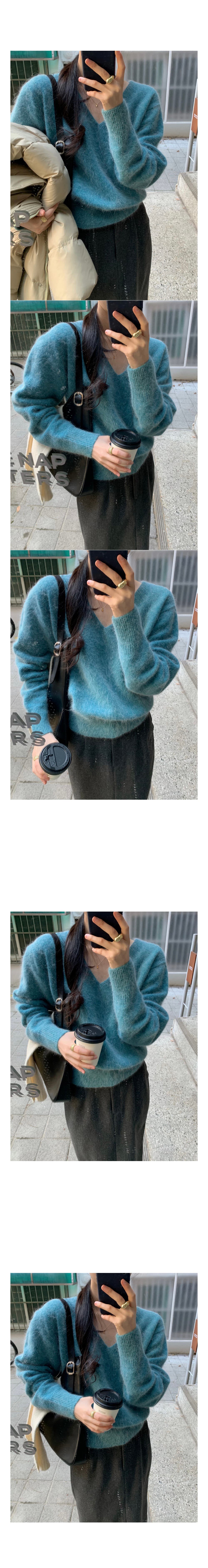 있음 선적 한 부서 미니멀리즘 V넥 긴팔 스웨터 여자 상세 이미지 1