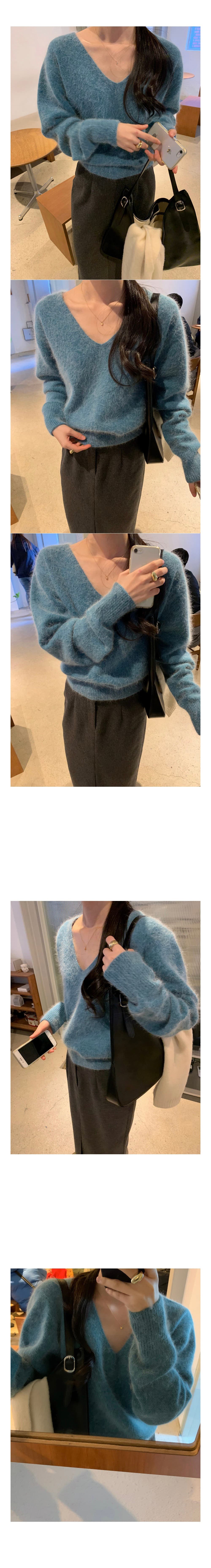 있음 선적 한 부서 미니멀리즘 V넥 긴팔 스웨터 여자 상세 이미지 4