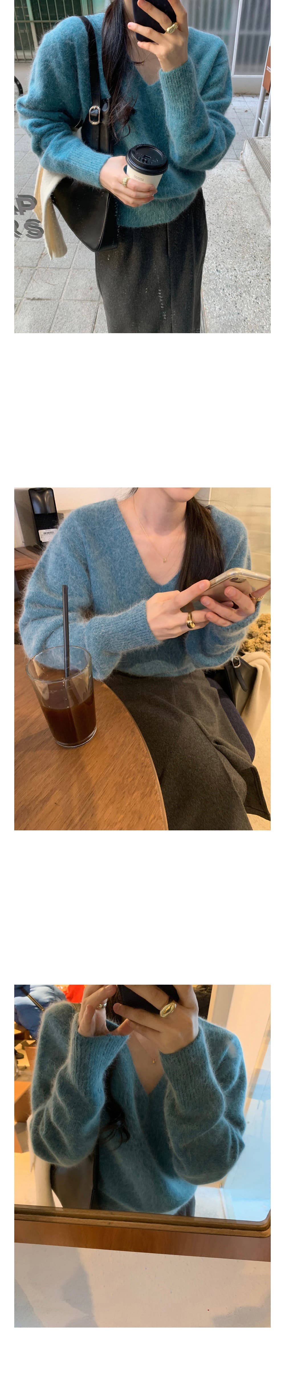 있음 선적 한 부서 미니멀리즘 V넥 긴팔 스웨터 여자 상세 이미지 5