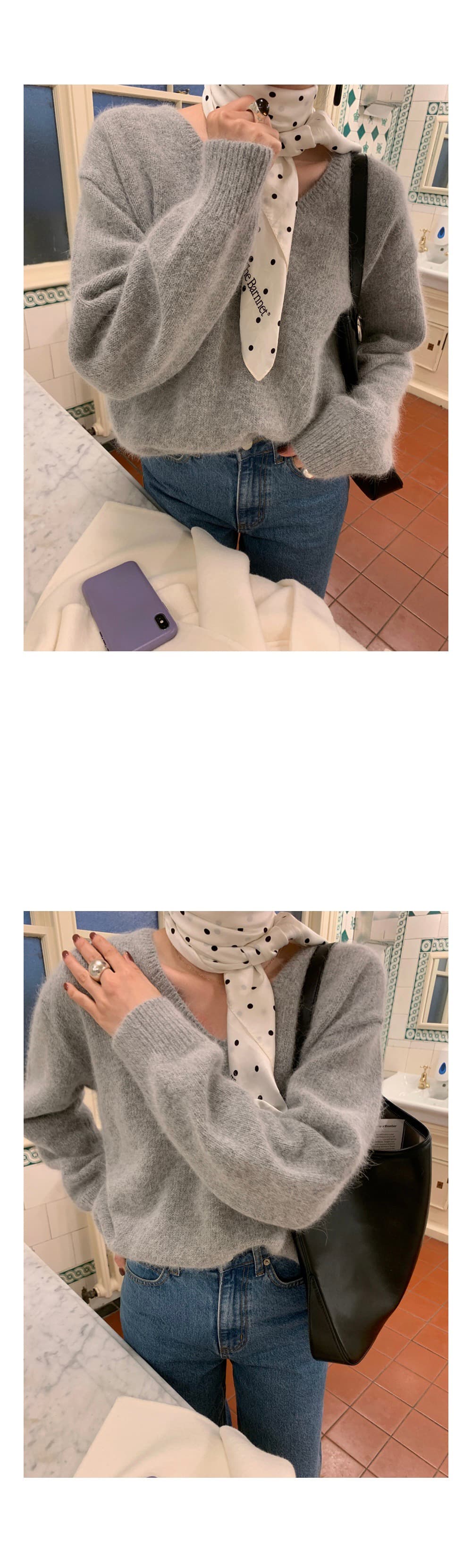 있음 선적 한 부서 미니멀리즘 V넥 긴팔 스웨터 여자 상세 이미지 10