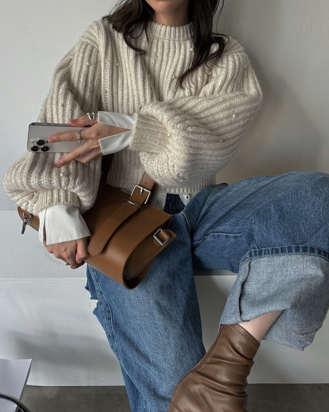 한 부서 느긋한 무거운 작업 두꺼운 바늘 주문 구슬 루즈핏 스웨터 여자 풀오버 상세 이미지 2