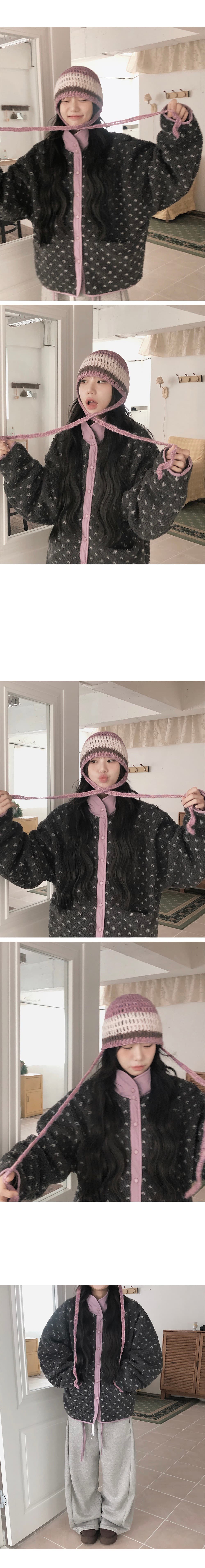 있음 선적 한 부서 달콤함 양털 플리스 자카드 양면 착용 루즈핏 보온 재킷 상세 이미지 10