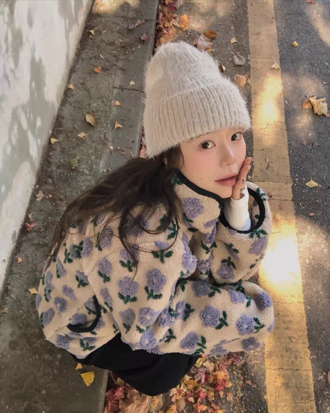 있음 선적 한 부서 색상 3 차원 꽃 배색 다용도 양털 보온 면 옷 이미지 2