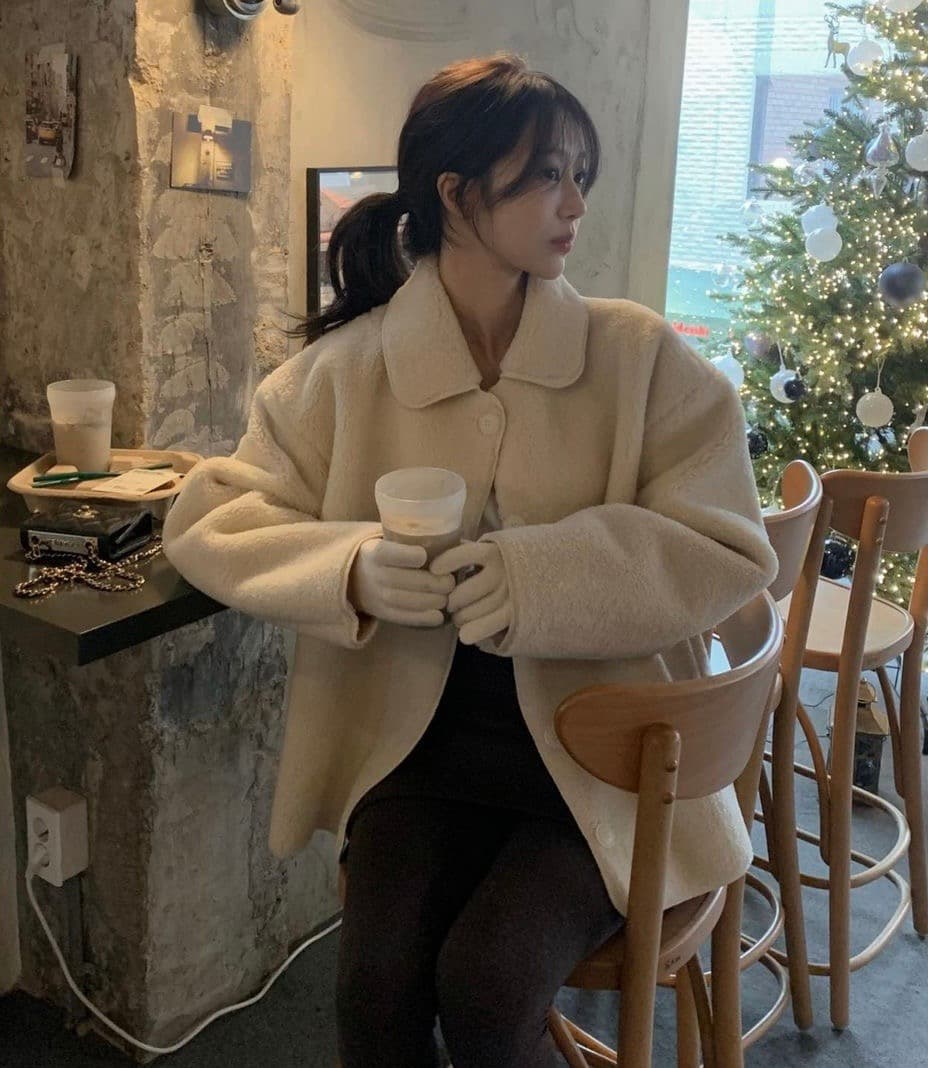 있음 선적 한 부서 클래식 프로필 모양 폴로 칼라 긴팔 루즈핏 양털 플리스 피모 하나 보온 재킷 이미지 2