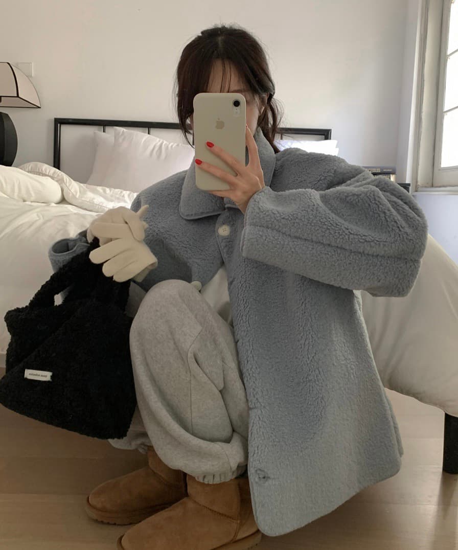 있음 선적 한 부서 클래식 프로필 모양 폴로 칼라 긴팔 루즈핏 양털 플리스 피모 하나 보온 재킷