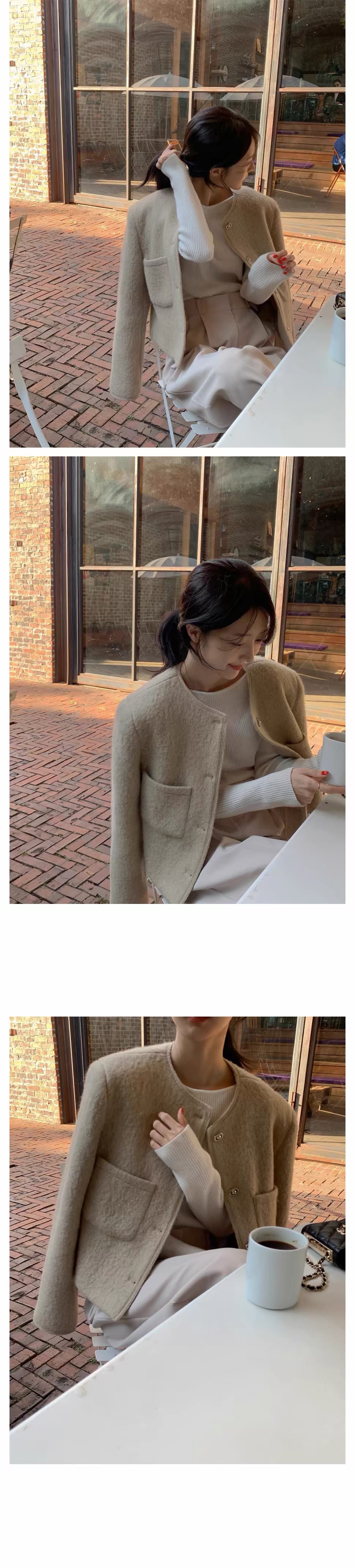있음 선적 한 부서 품격 라운드 넥 모직 외투 싱글 줄 버튼 상세 이미지 1
