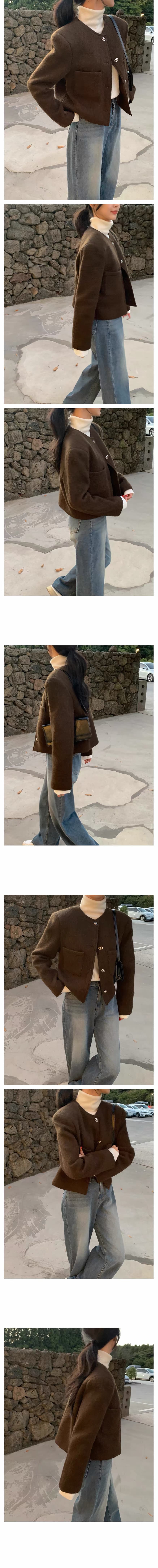 있음 선적 한 부서 품격 라운드 넥 모직 외투 싱글 줄 버튼 상세 이미지 2