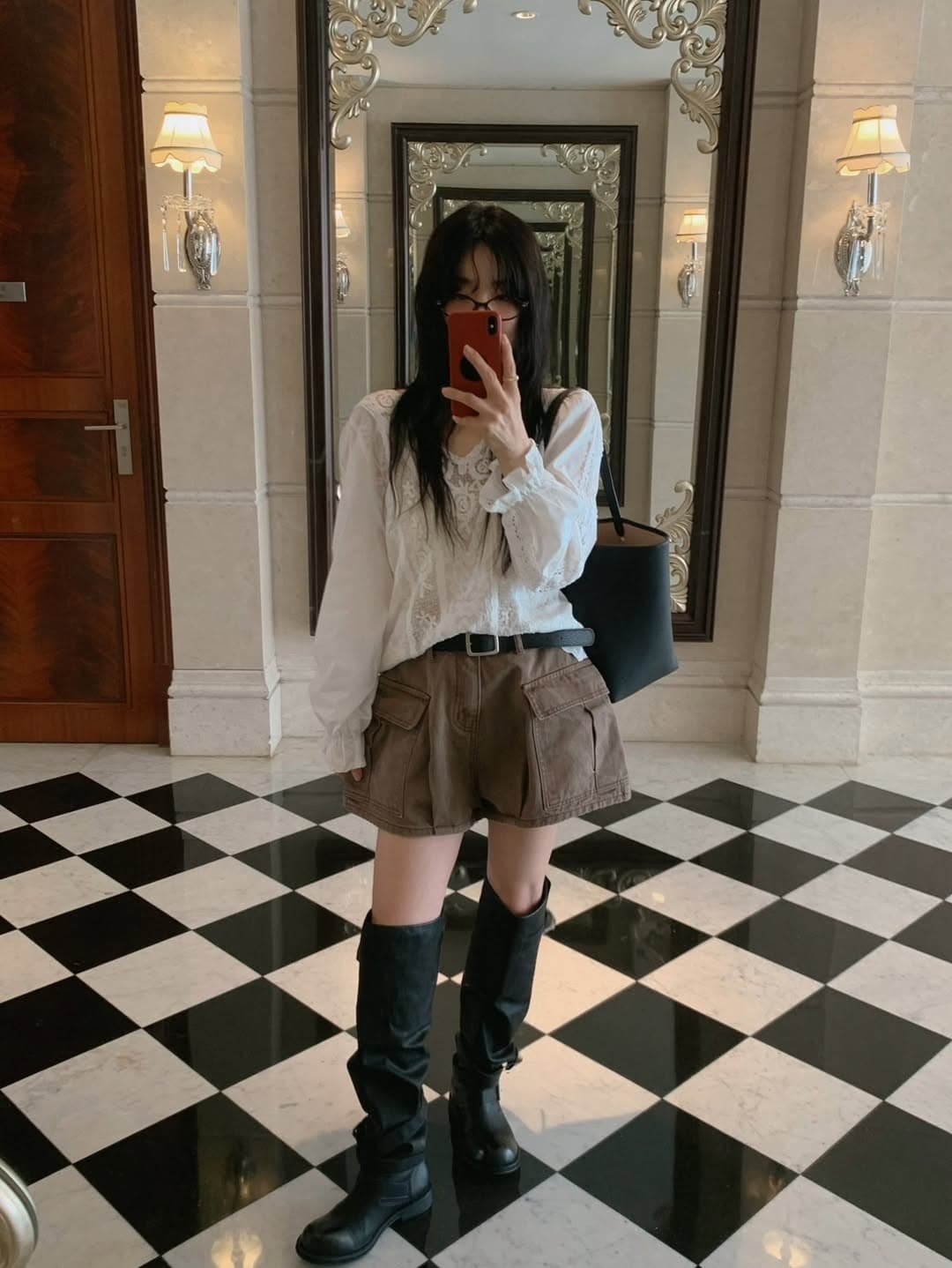 있음 밖으로 한 부서 레트로 레이스 훅 제직 패치워크 V넥 홀로우 아웃 거품 소매 맨위 상세 이미지 3