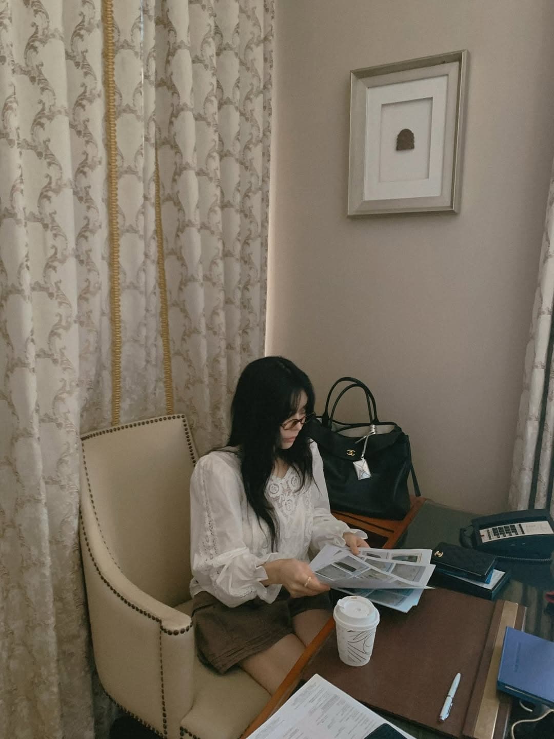있음 밖으로 한 부서 레트로 레이스 훅 제직 패치워크 V넥 홀로우 아웃 거품 소매 맨위 상세 이미지 5