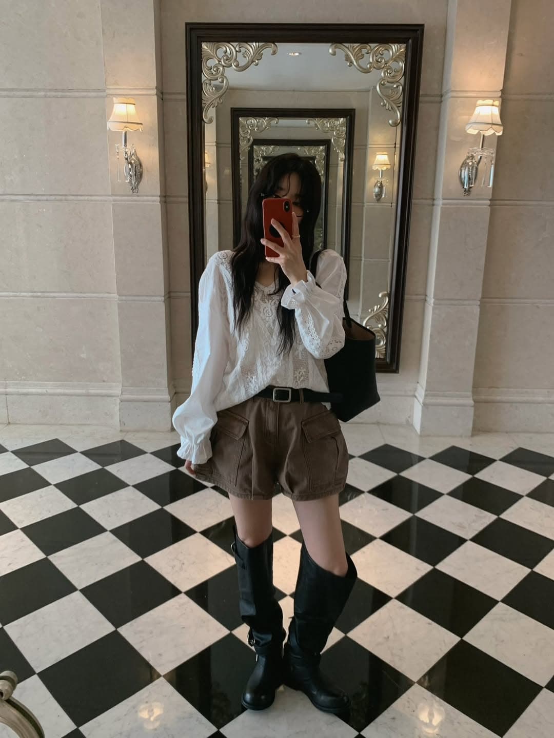 있음 밖으로 한 부서 레트로 레이스 훅 제직 패치워크 V넥 홀로우 아웃 거품 소매 맨위 상세 이미지 9