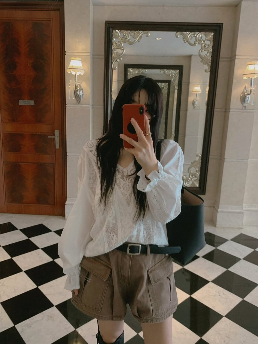 있음 밖으로 한 부서 레트로 레이스 훅 제직 패치워크 V넥 홀로우 아웃 거품 소매 맨위 상세 이미지 11