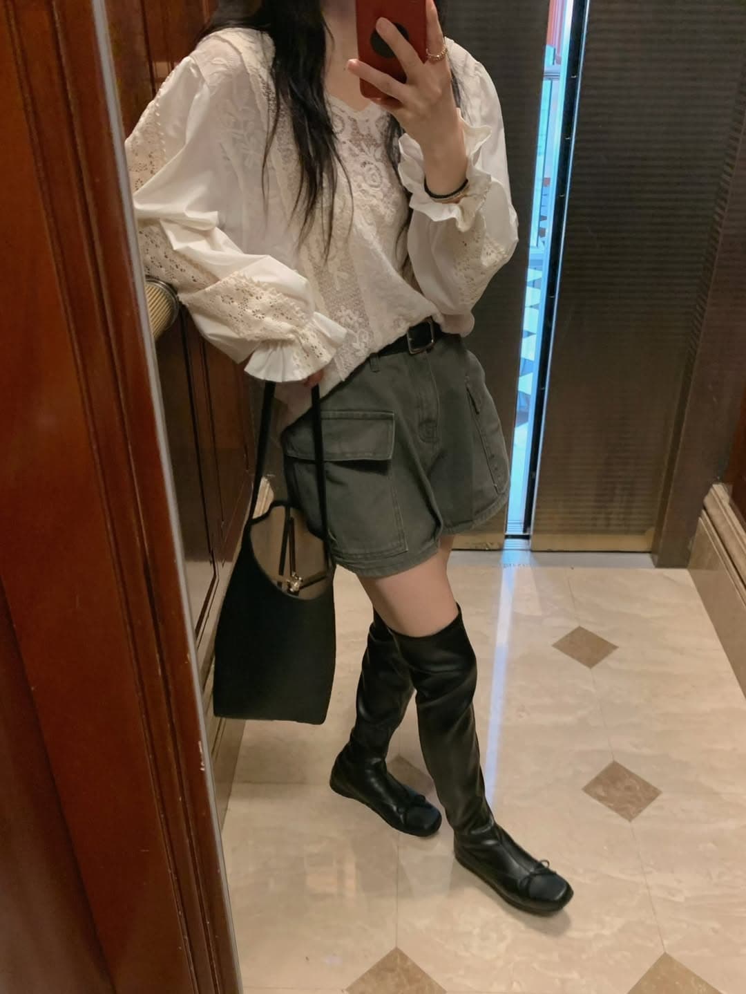 있음 밖으로 한 부서 레트로 레이스 훅 제직 패치워크 V넥 홀로우 아웃 거품 소매 맨위 상세 이미지 16