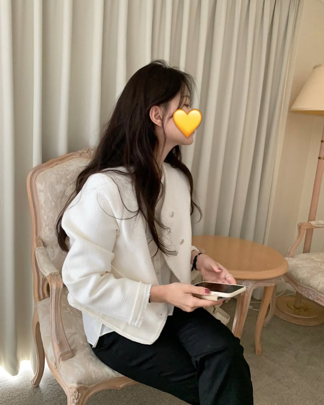 있음 밖으로 크기 업데이트 한 부서 품격 트위드 라운드 넥 긴팔 재킷 상세 이미지 13