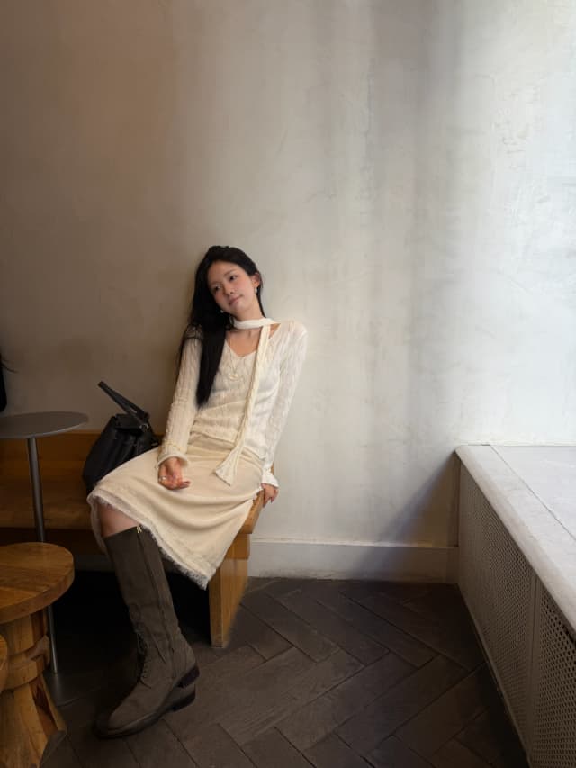 있음 선적 한 부서 분위기 센스 벨벳 패치워크 레이스 미니멀리즘 반신 스커트 허리밴드 상세 이미지 15