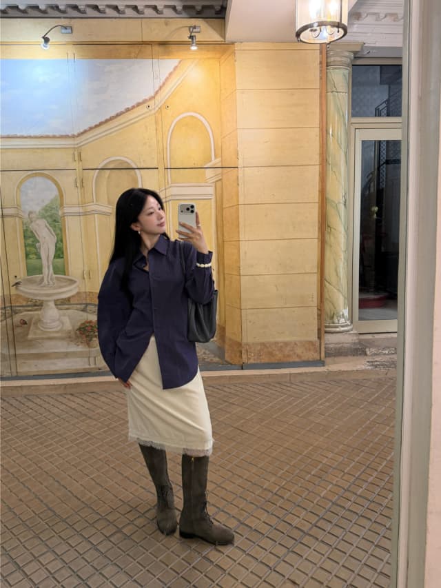 있음 선적 한 부서 분위기 센스 벨벳 패치워크 레이스 미니멀리즘 반신 스커트 허리밴드 상세 이미지 20