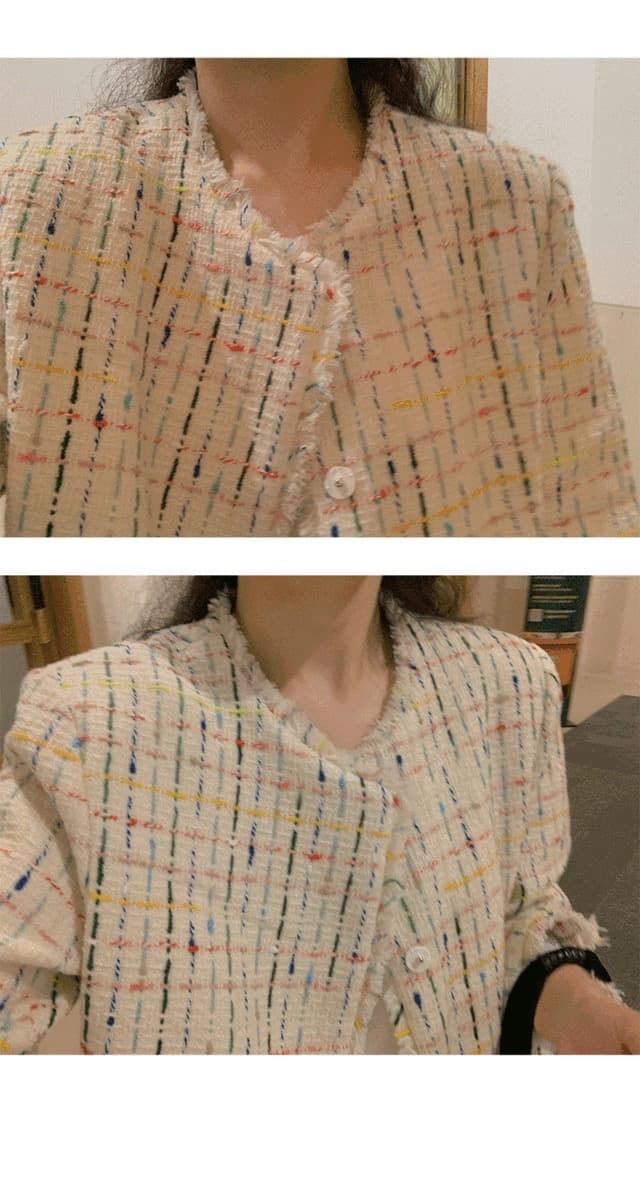 있음 선적 한 부서 품격 반드시 측면 라운드 넥 긴팔 작은 샤넬 스타일 재킷 상세 이미지 2