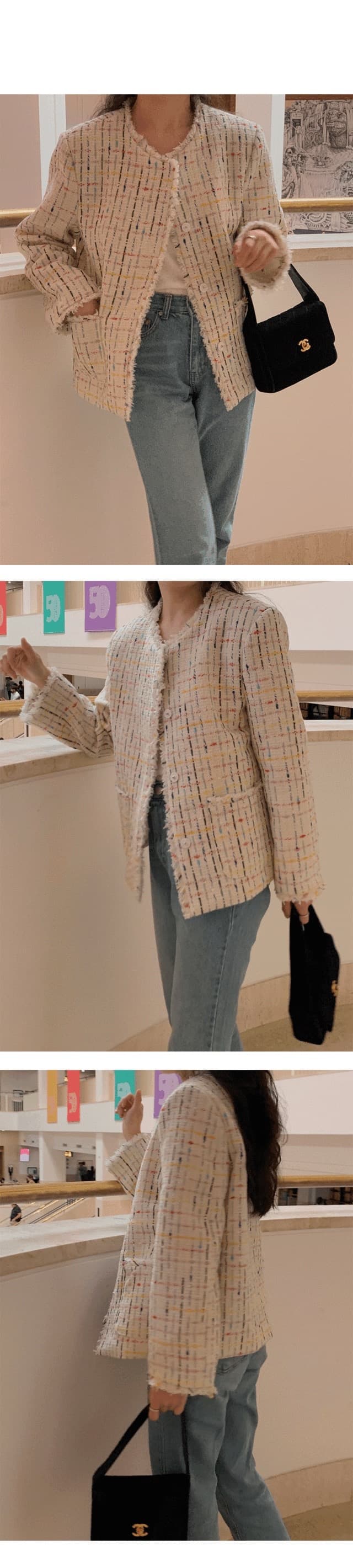 있음 선적 한 부서 품격 반드시 측면 라운드 넥 긴팔 작은 샤넬 스타일 재킷 상세 이미지 8