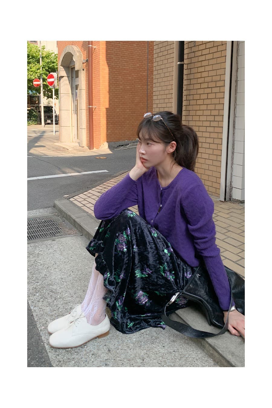 있음 밖으로 한 부서 26 가을 겨울 레트로 꽃무늬 프린트 프릴 벨벳 반신 스커트 상세 이미지 12
