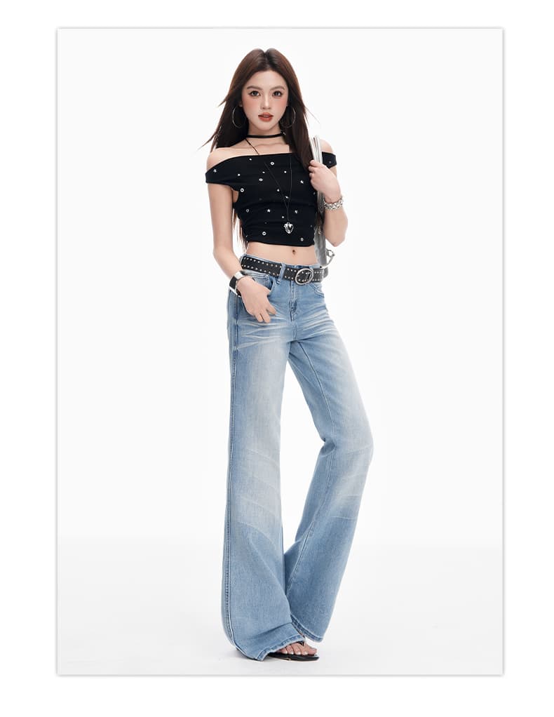 실사 아메리칸 레트로 얼음 블루 로우 웨이스트 부츠컷 청바지 여성 2026 새로운 워싱 스크래치 슬림해 보이는 나팔 바지 상세 이미지 16