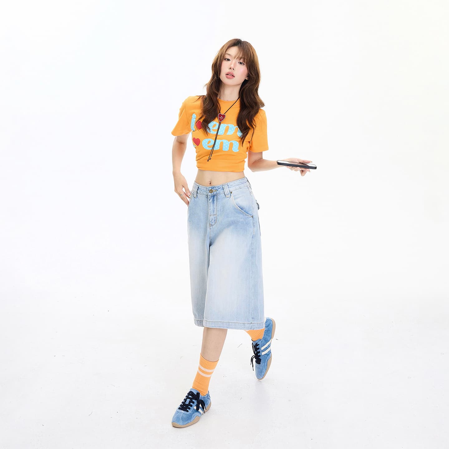실사 아메리칸 레트로 루즈핏 와이드 레그 팬츠 다용도 외국 가스 이후 부서 버클 디자인 센스 7부 바지 청바지 여성 새로운