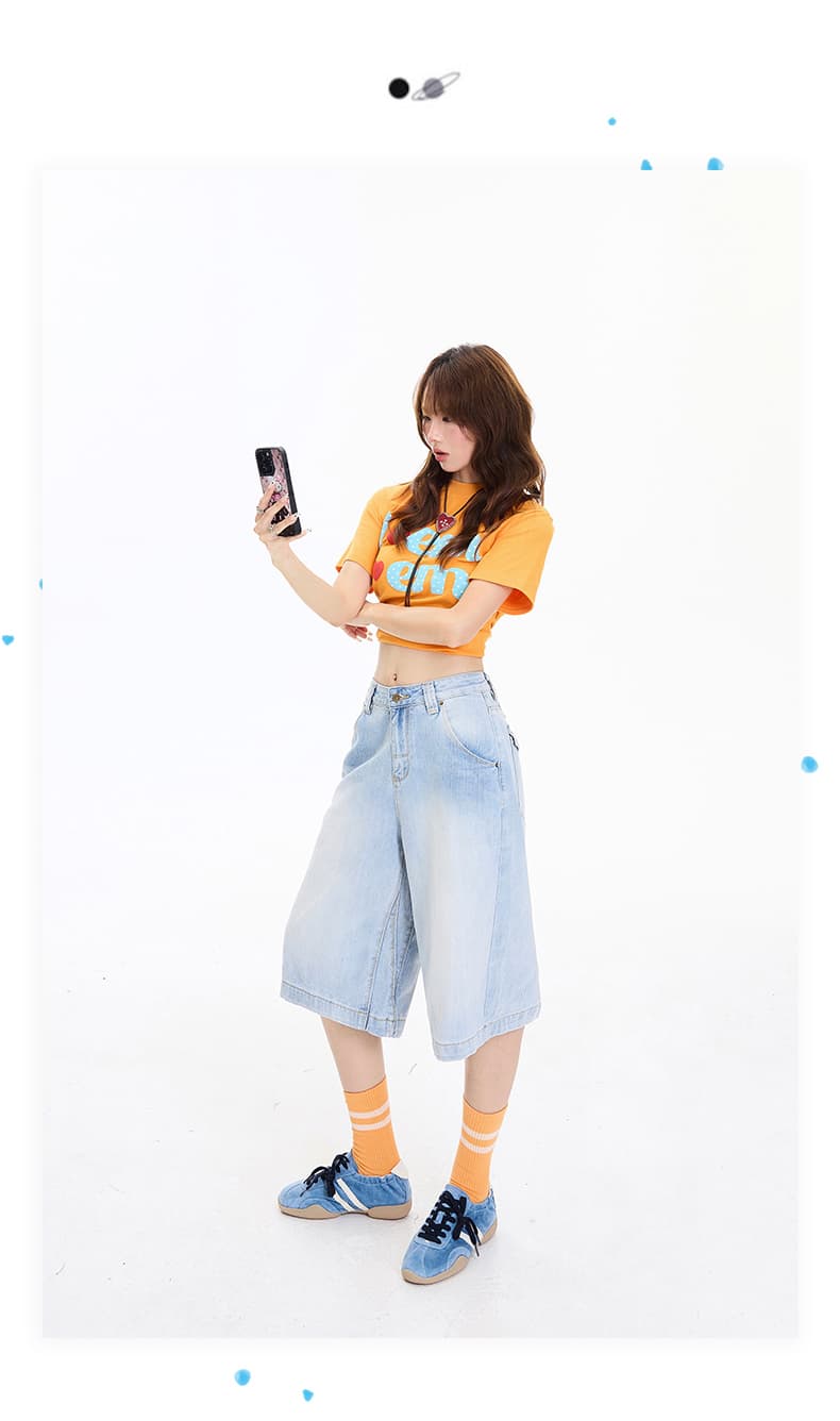 실사 아메리칸 레트로 루즈핏 와이드 레그 팬츠 다용도 외국 가스 이후 부서 버클 디자인 센스 7부 바지 청바지 여성 새로운 상세 이미지 2