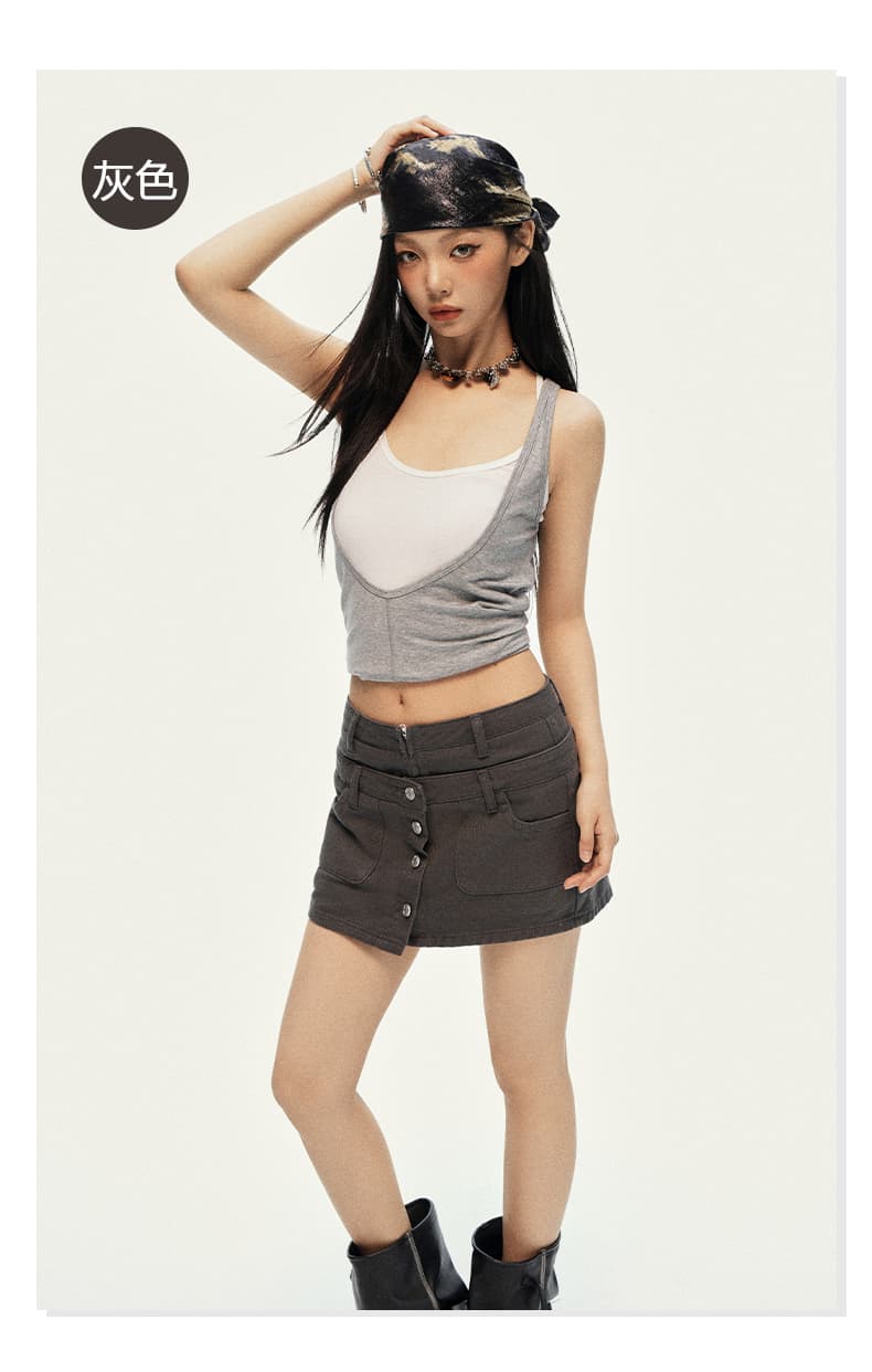 실사 아메리칸 핫걸 더블 허리 머리 싱글 줄 버튼 데님 미니 스커트 여성 여름 새로운 하이웨이스트 슬림해 보이는 워크웨어 A라인 스커트 상세 이미지 18