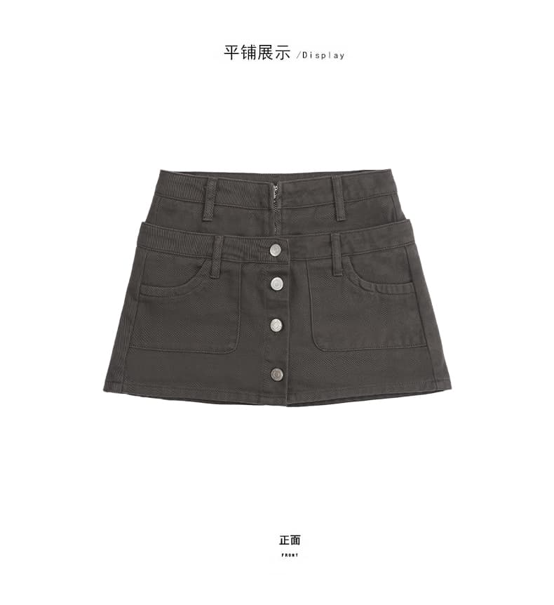 실사 아메리칸 핫걸 더블 허리 머리 싱글 줄 버튼 데님 미니 스커트 여성 여름 새로운 하이웨이스트 슬림해 보이는 워크웨어 A라인 스커트 상세 이미지 29