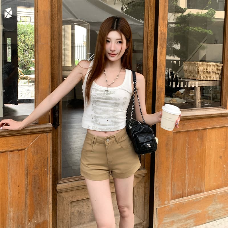 실사 기초 캐주얼 한 여성 분위기 편안함 슬림해 보이는 쉬운 달콤한 차가운 착용 가져 가라. 데님 반바지 이미지 2