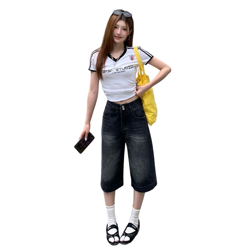 실사 여름 신제품 거리 밖 일기 트렌드 사냥꾼 달콤한 차가운 블랙 회색 7 점 청바지 여성 이미지 2