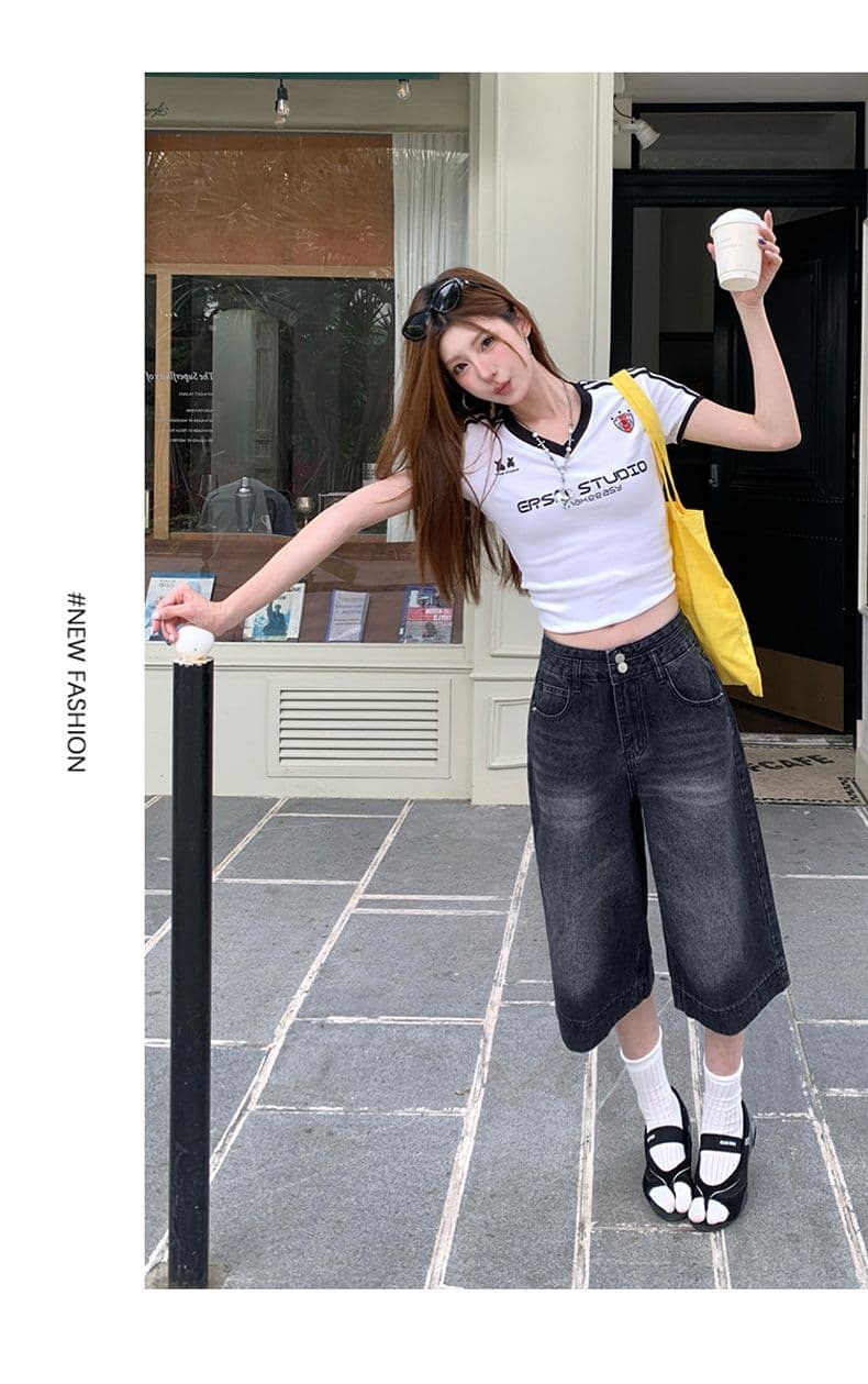 실사 여름 신제품 거리 밖 일기 트렌드 사냥꾼 달콤한 차가운 블랙 회색 7 점 청바지 여성 상세 이미지 9