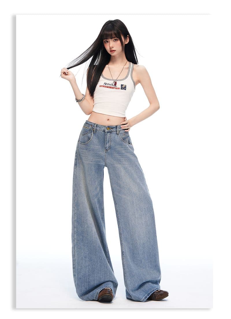 실사 아메리칸 레트로 파리 버클 디자인 대나무 마디 데님 루즈핏 넓은 다리 청바지 여성 상세 이미지 11