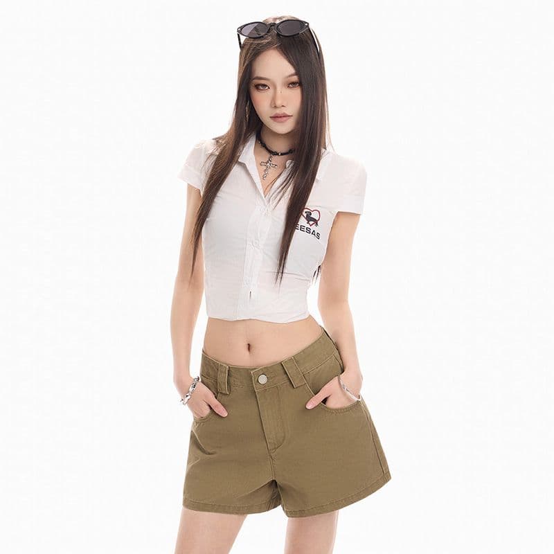 실사 워시 퇴색 한 어두운 회색 스트레이트 청바지 품격 하이웨이스트 캐주얼 반바지 여성 한 마디 넓은 다리 청바지 이미지 3
