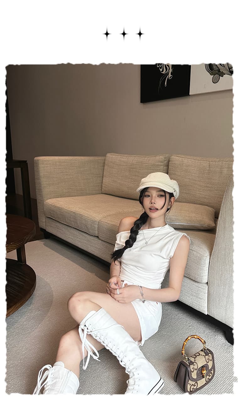 실사 아메리칸 레트로 핫걸 몸매 가꾸기 슬림해 보이는 반바지 화이트 뒤집다 측면 순수한 욕망 펭 넓적 다리 타이트 스커트 청바지 여성 여름 상세 이미지 2