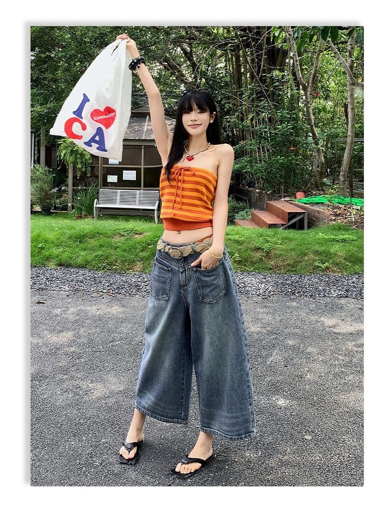 실사 아메리칸 레트로 이전 막대기 가방 구조 설계 7 점 루즈핏 스트레이트 청바지 여성 상세 이미지 13
