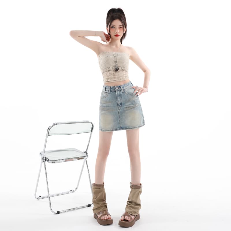 실사 여름 새로운 마 오래된 워싱 데님 반신 미니 스커트 여성 다용도 슬림해 보이는 한 마디 노출 방지 타이트 스커트 이미지 5