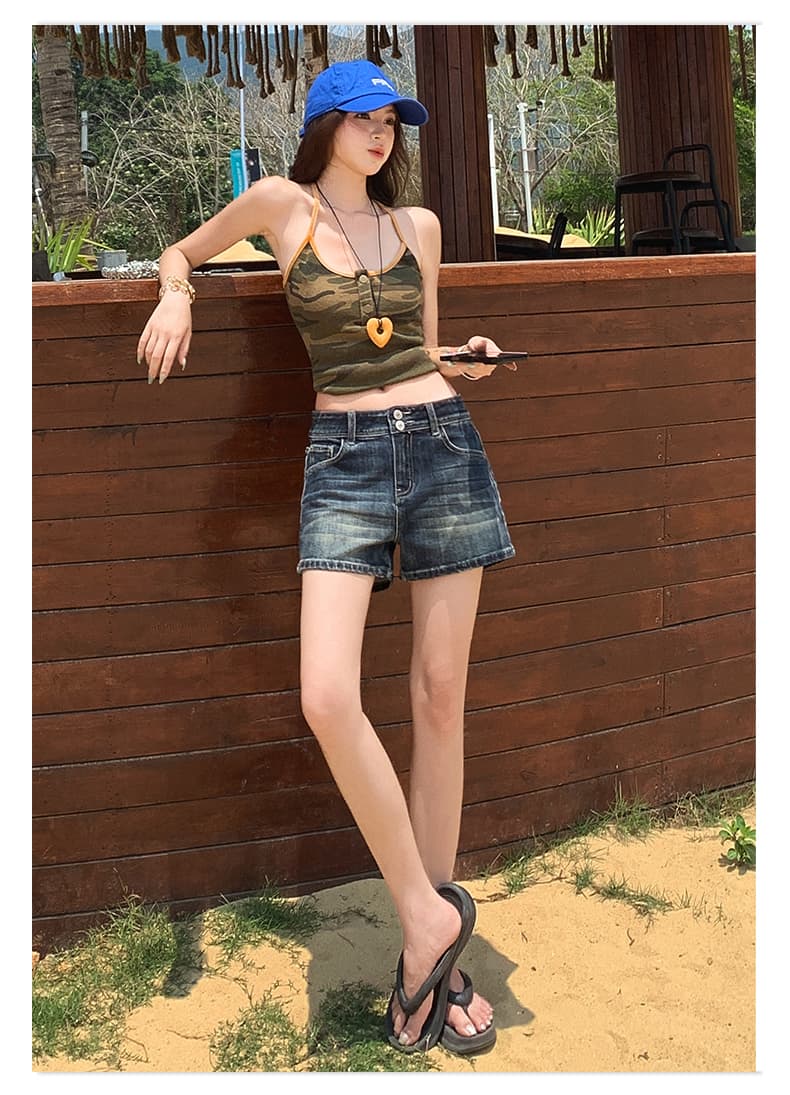 실사 아메리칸 핫걸 블루 회색 더블 버클 데님 반바지 여성 2026 여름 새로운 로우 웨이스트 슬림해 보이는 넓은 다리 핫 바지 상세 이미지 16