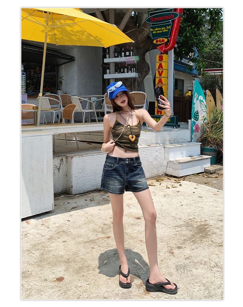 실사 아메리칸 핫걸 블루 회색 더블 버클 데님 반바지 여성 2026 여름 새로운 로우 웨이스트 슬림해 보이는 넓은 다리 핫 바지 상세 이미지 17